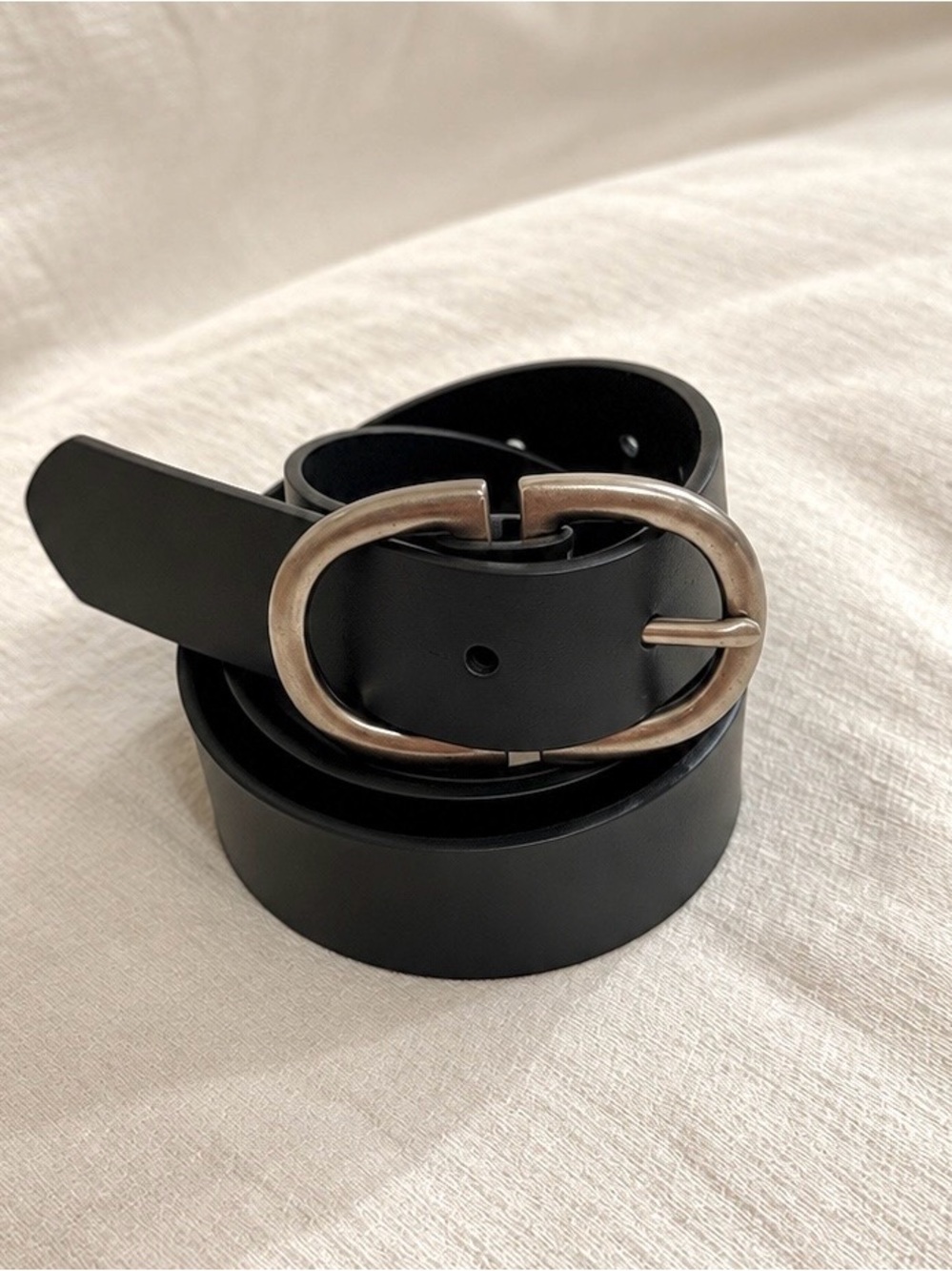 Melrose and Market Black Leather Belt with Oval Silver Buckle